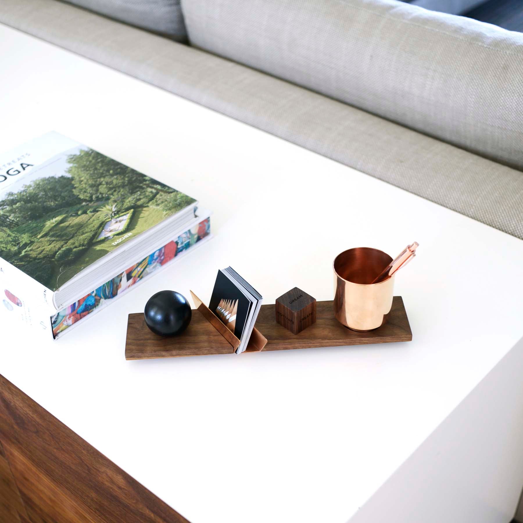 household desk accessory gift copper wood walnut engraved 